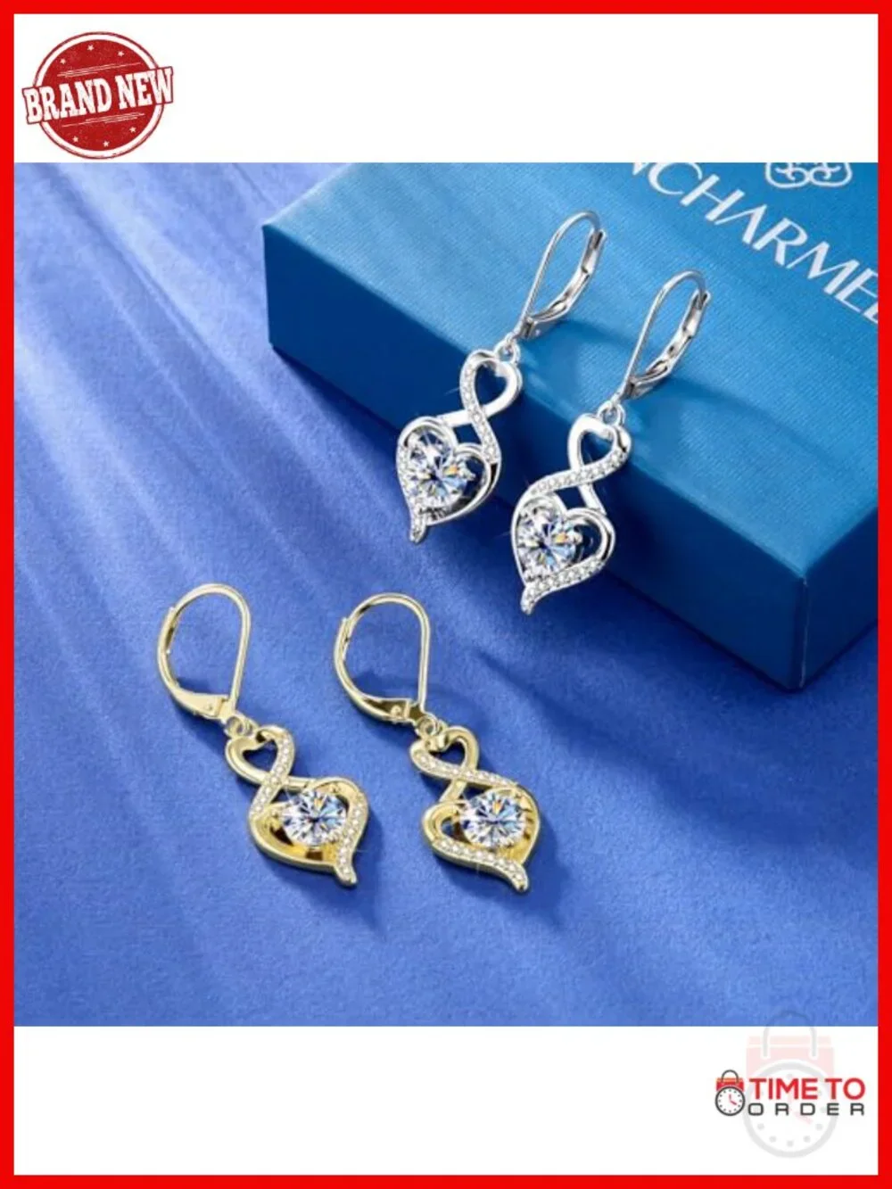 2ct Heart Moissanite Dangle Earrings Silver 14K Gold Plated Lever Back